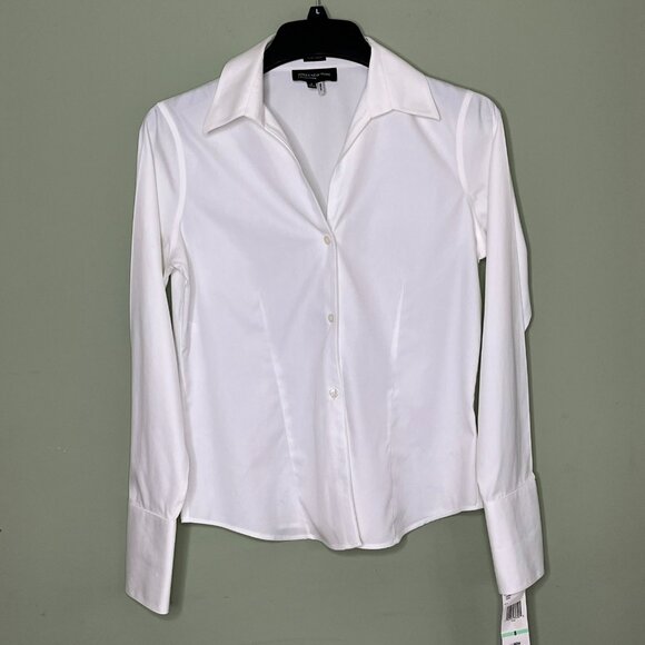 Jones New York Non-Iron Button Up Top sz 8 Clean Girl Logom Capsule Office - Picture 1 of 13